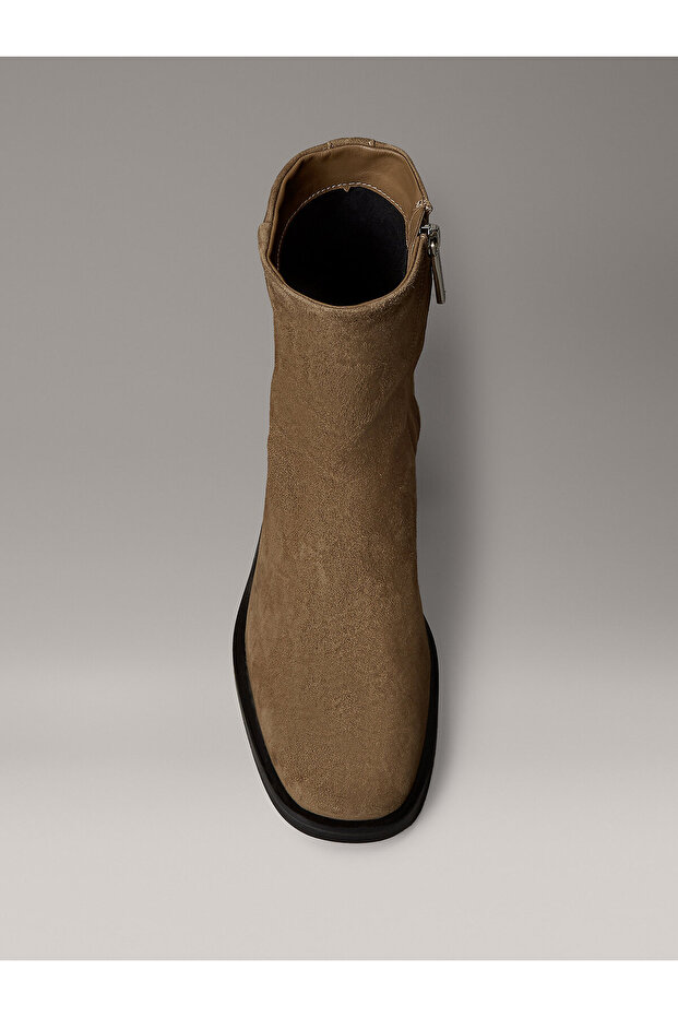 Suede Square Toe Zip Ankle Boots - 4