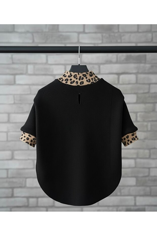 Leopard Patterned Black Basic Dog Outfit (Male Model) - 3