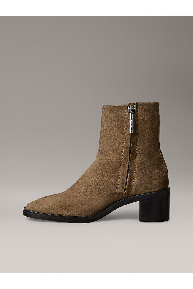 Suede Square Toe Zip Ankle Boots - 6