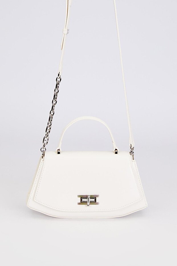 حقيبة كتف نموذج هندسي أبيض - 1