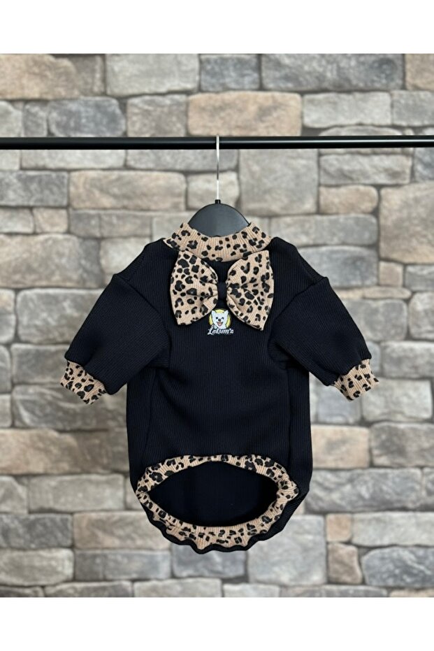 Leopard Patterned Black Basic Dog Outfit (Male Model) - 2
