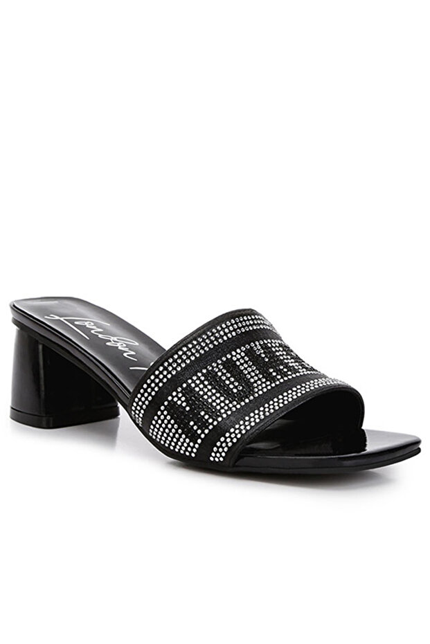Women Black Diamante Embellished Mumbai Sandals