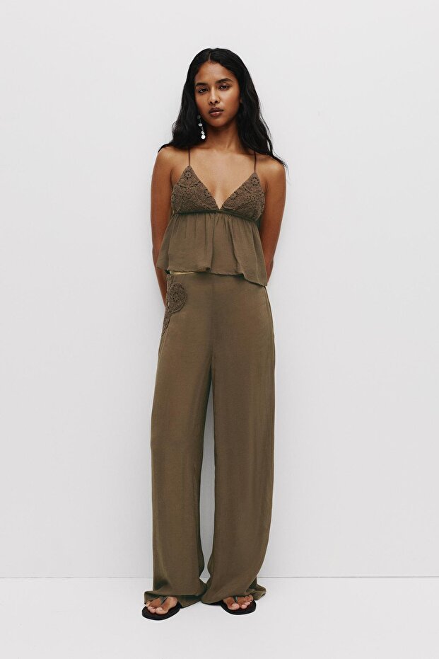 Rustik tığ işi nakışlı pantolon - 3