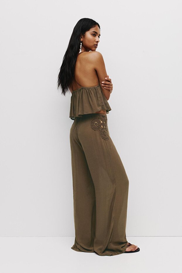 Rustik tığ işi nakışlı pantolon - 5