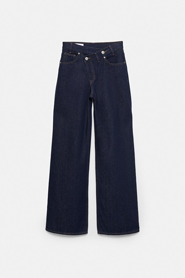Çapraz kemerli geniş paça jean - 7