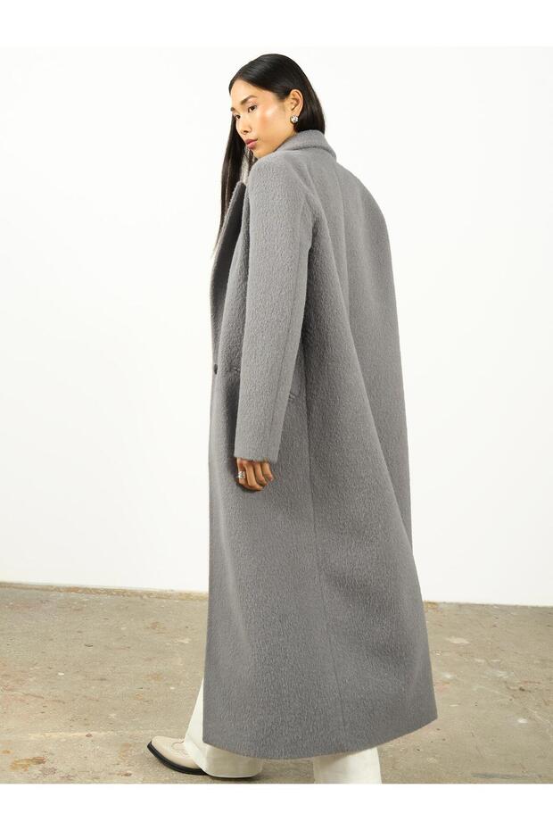 Oversize Kaşe Kaban Gri - 6