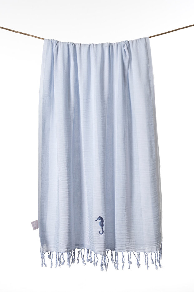 Sealıne Blue Muslin Embroidered Peshtamal 90X170 2541