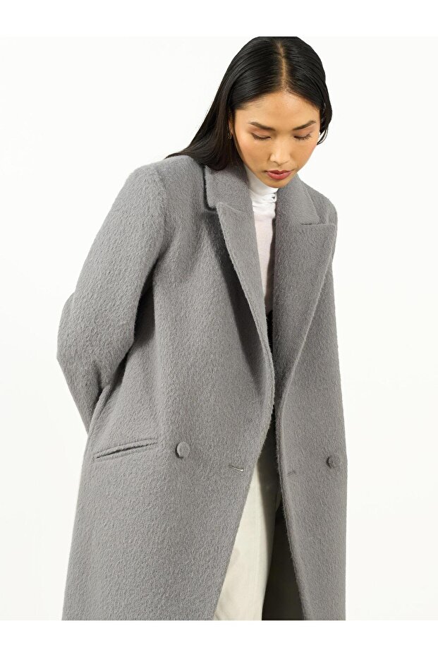 Oversize Kaşe Kaban Gri - 3