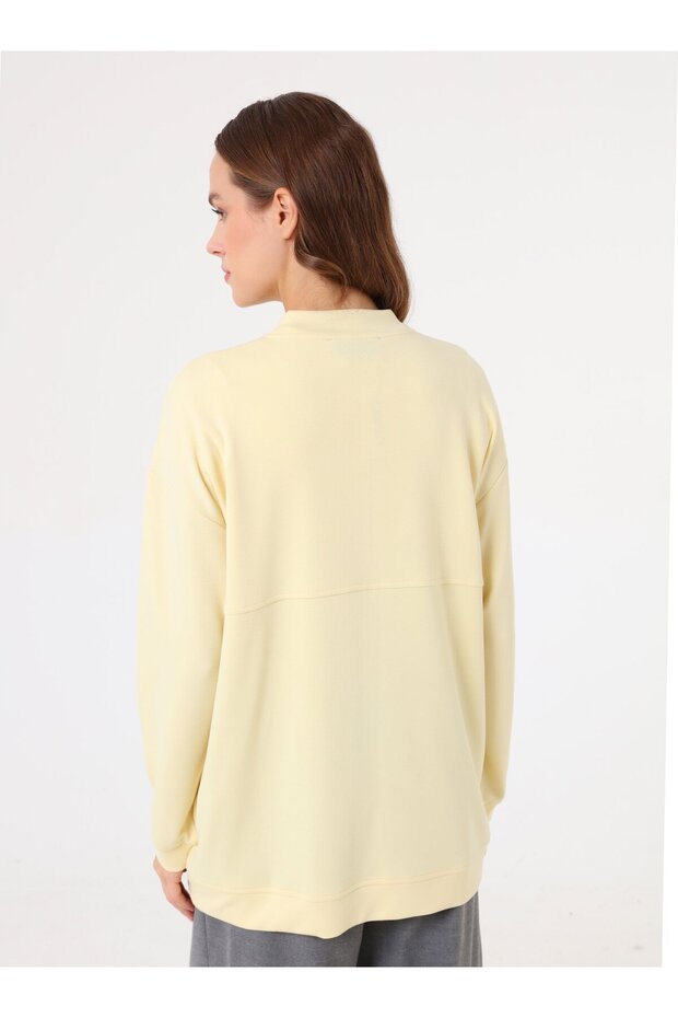 Basic Tasarım Dökümlü Sweatshirt - Açık Sarı - - 4