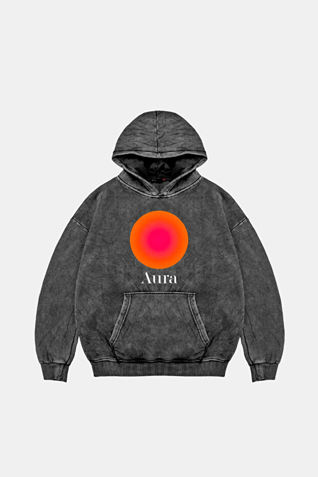 Aura Printed Oversized Unisex Washable Black Hoodie