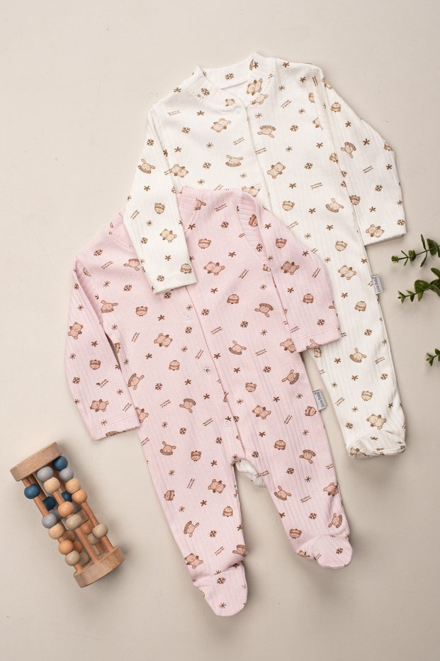 Baby Girl 2-Piece 100% Cotton Footed Romper Set