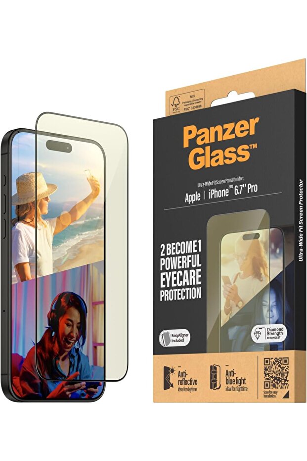 PanzerGlass Anti-Bluelight & Anti-Reflective Screen Protector for iPhone 15 Pro Max (6.7) - Black Fr
