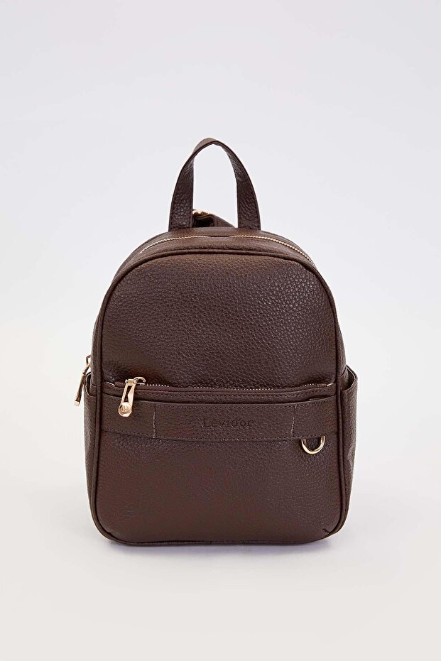 Brown Zipper Backpack - 1