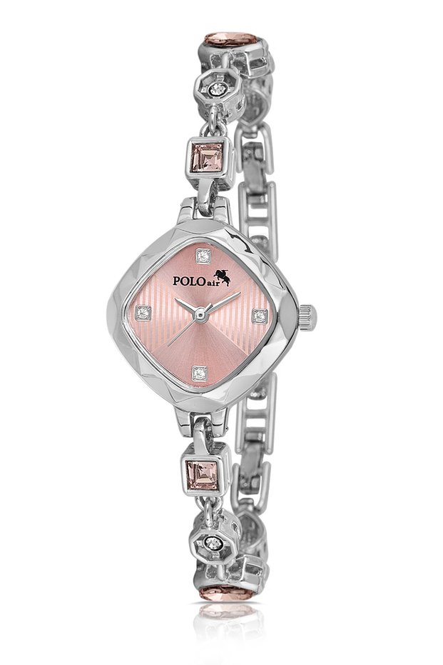 Elegant Stone Detailed Women Wrist Watch Silver Pink Color Pl-1576B2X