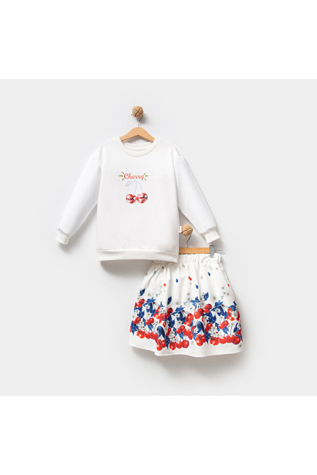 Girl 5-8 years cherry stone printed double set