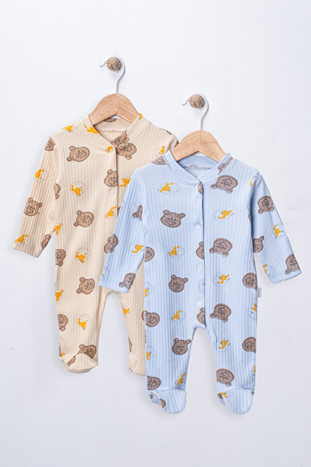 baby boy 2-item 100% cotton footed romper set