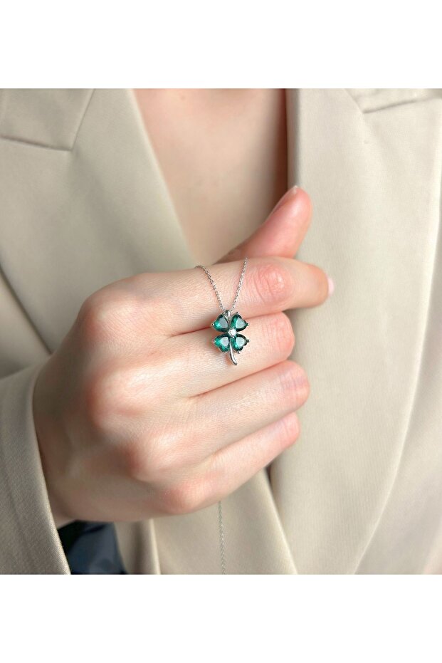 925 Ayar Gümüş Yonca Kolye - 2