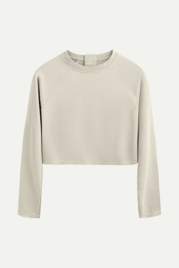 Kadın Çift Taraflı Crop Sweatshirt - Lyume - Bone - 1