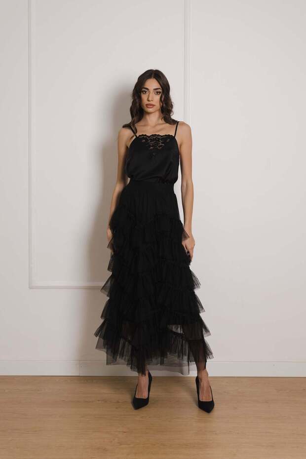 Fustă lungă neagră din tul - 1