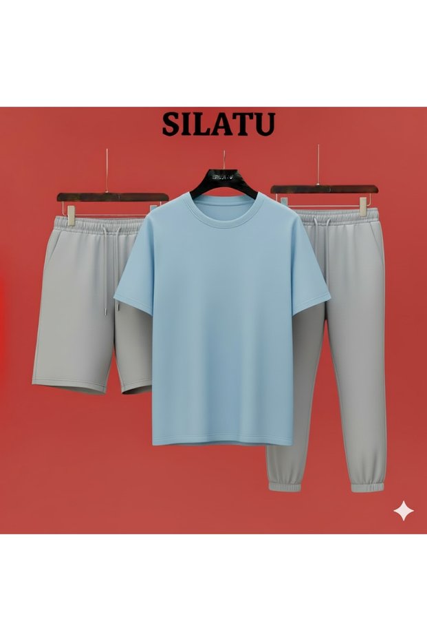 Blue T-Shirt Track Shorts 3-Piece Set