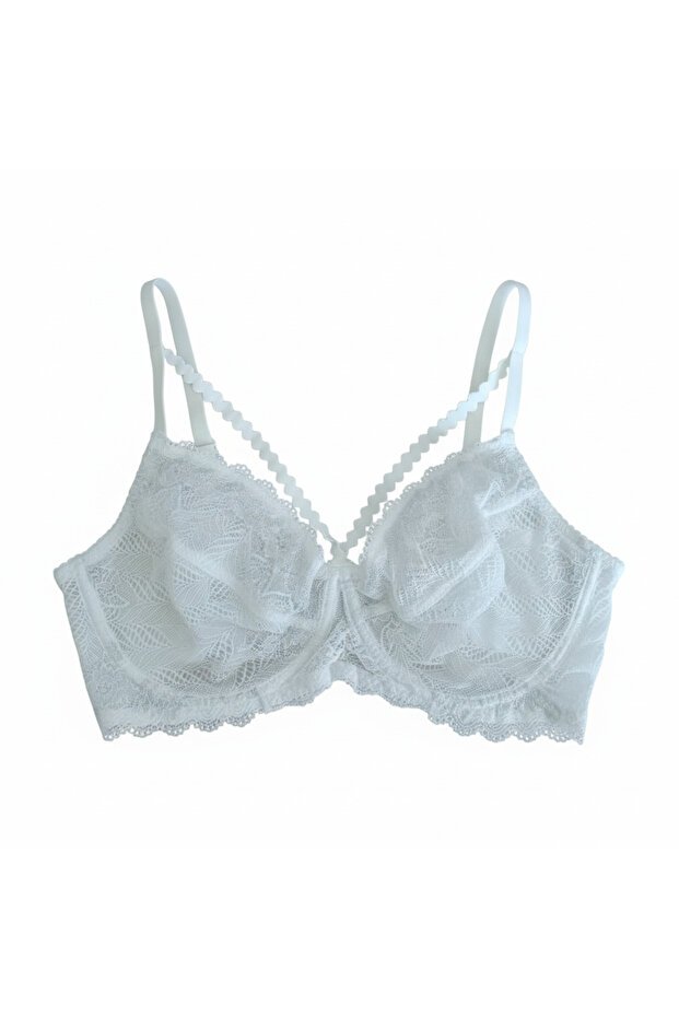 Women's Unlined Lined Plus Size Cross Band Detailed Lace Bra Bb2020