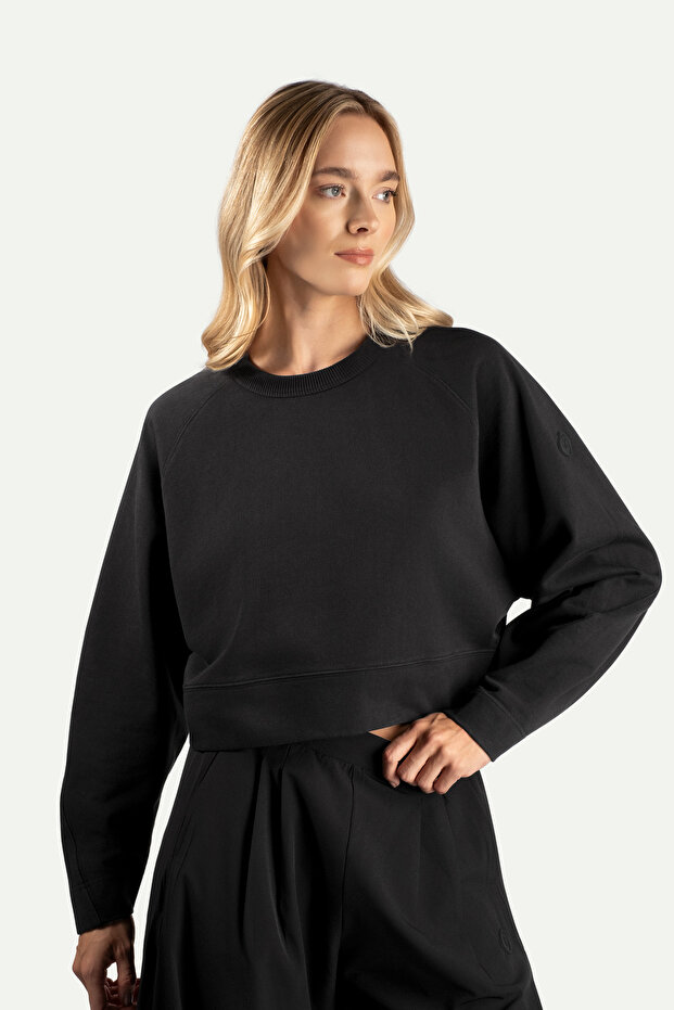 Kadın Basic Regular Crop Sweatshirt - Ruvien - Tar - 3