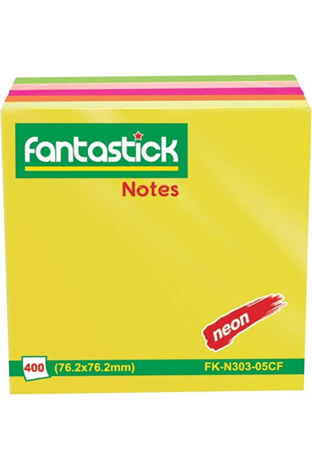 Sticky Notes 76.2 x 76.2 mm, 5 x 80 Assorted Fluorescent, 400 Sheets