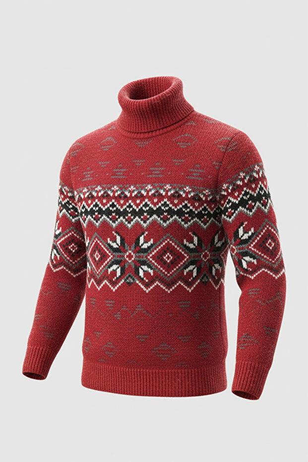 Men's Patterned Turtleneck Sweater - 4
