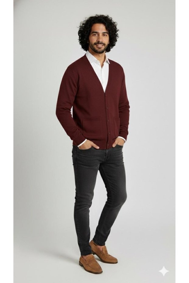 Men's Casual V-Neck Buttoned Pocket Detail Knitwear Cardigan