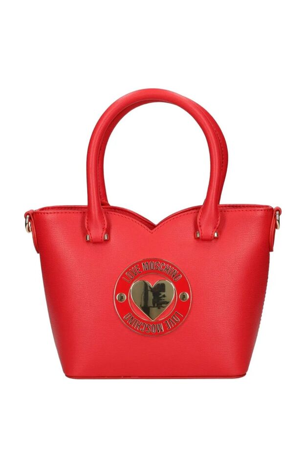Women's Heart Patterned Metallic Logo Detachable Long Strap 100% Leather Red Shoulder Bag