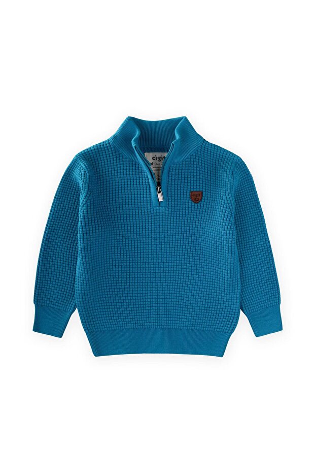 Thessaloniki Knitwear Zippered Sweater 2-11 Years Turquoise