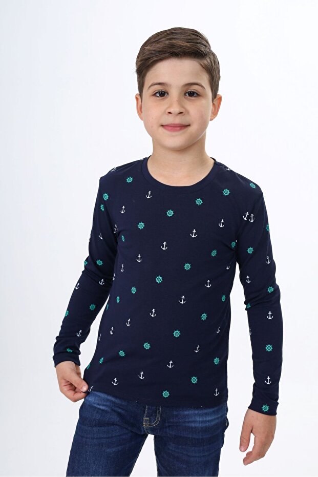 Boy's Printed Crew Neck Long Sleeve T-Shirt