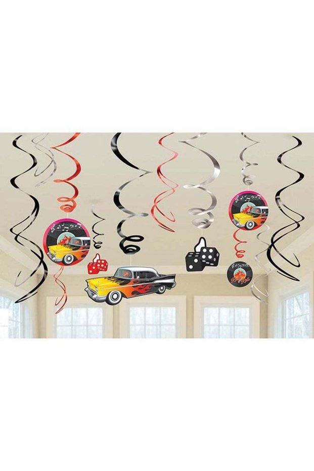 12-Piece Classic 50S Swirl Decorations for Birthday Party Decorations, Party Celebration