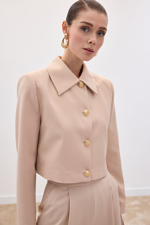 Buttoned Short Jacket - Beige - 4