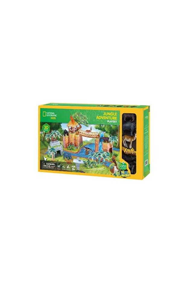 Kids 3D Puzzle Jungle Adventure Playset 65-pieces with 6 Animal Figures & Playmat| No-Glue or Sciss