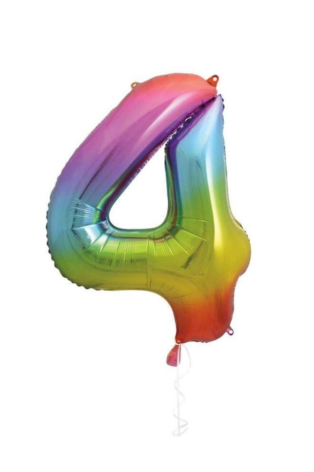 34" Giant Rainbow Number 4 Foil Balloon