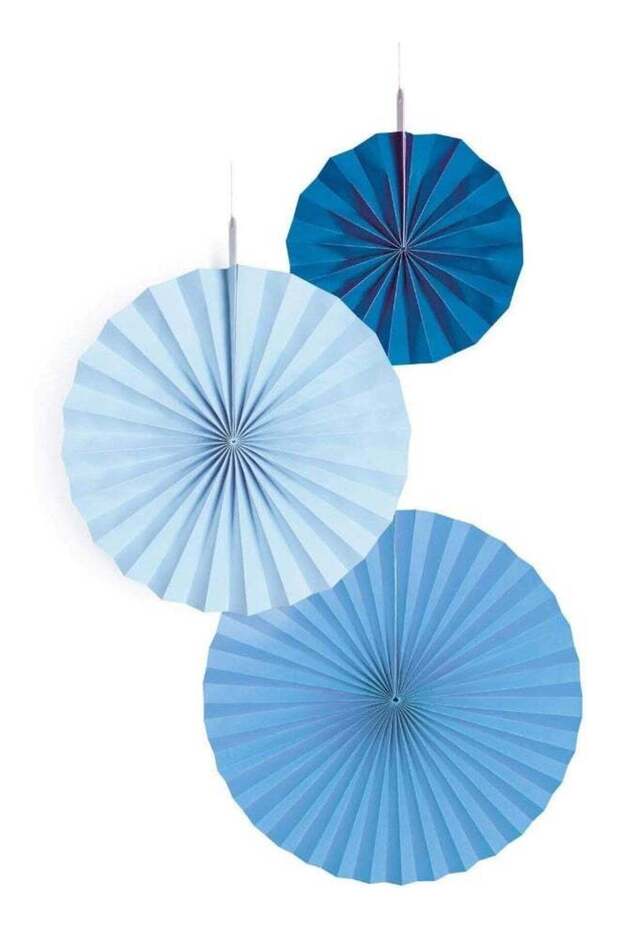 Sky Blue Paper Fan Decorations 3pcs