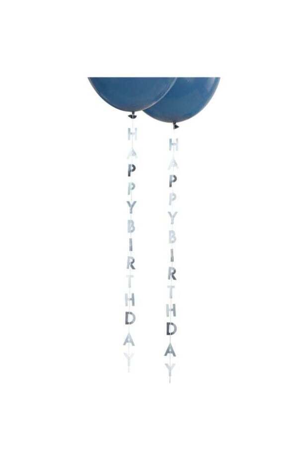 Silver Happy Birthday Balloon Tails