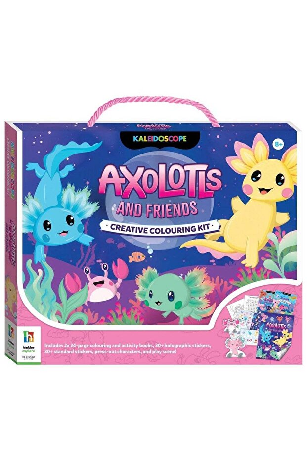 Hinkler Axolotls & Friends Creative Colouring Kit includes 2x24-page Colouring Book, 30+ Holographi
