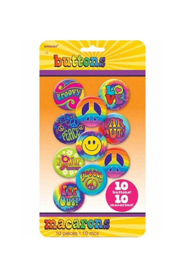 10-Piece 60`S Metal Groovy Button Birthday Gift Toys, Return Gifts for Party