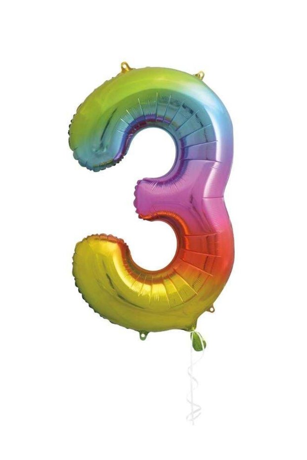 34" Giant Rainbow Number 3 Foil Balloon