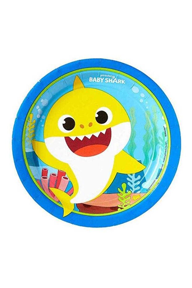 8 Pieces Baby Shark Round Paper Plates Kids Birthday Party Tableware, Party Supplies