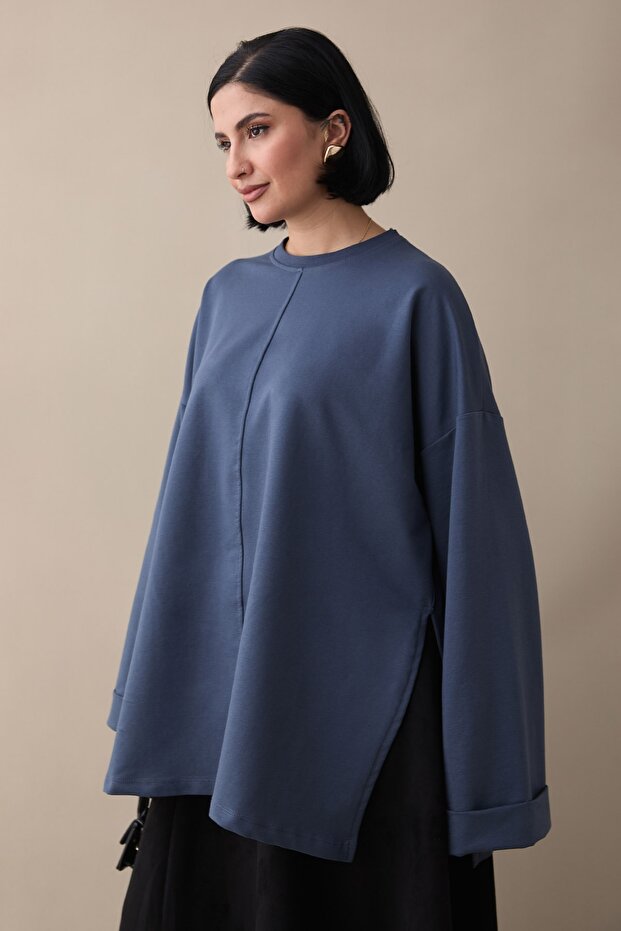 Kolu Katlamalı Oversize Antrasit Sweat - 2