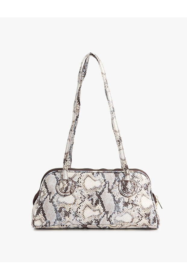 Snake Skin Patterned Zippered Handle Shoulder Bag