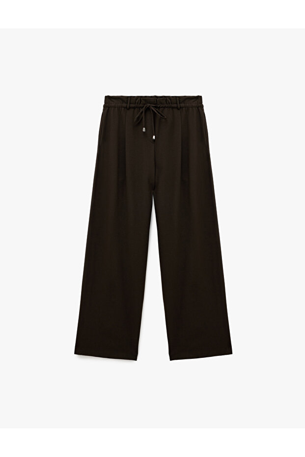 Buy Lace-Up Tied Pocket Straight Wide Leg Fabric Pants
