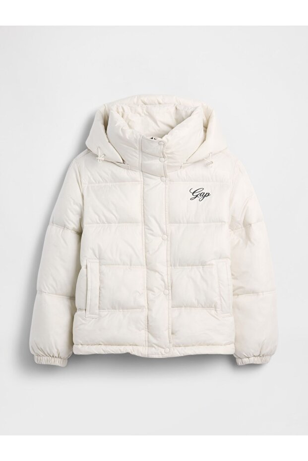 Kadın Beyaz Logo Puffer Şişme Mont - 2