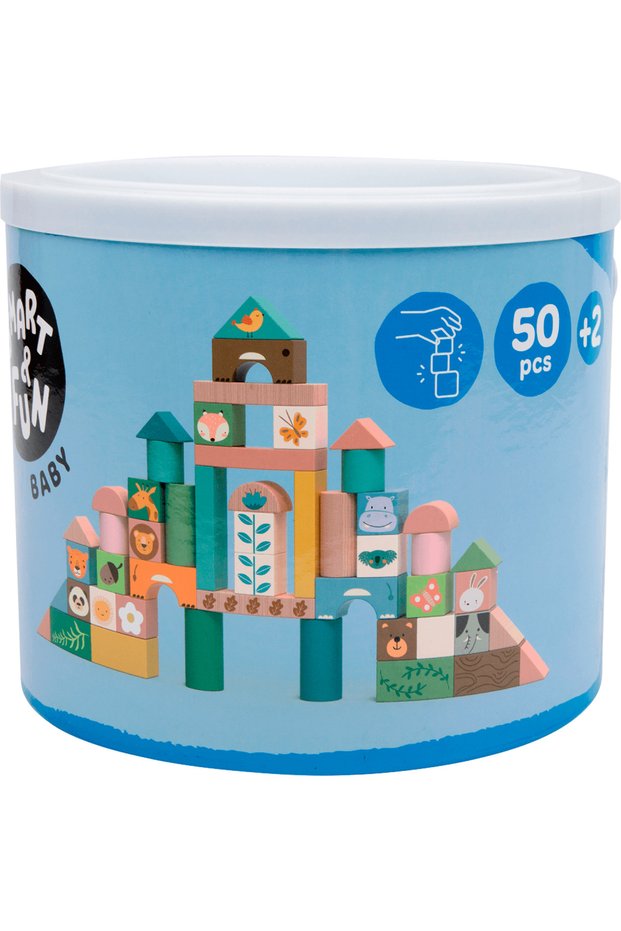Set 50 cuburi de lemn Smart&Fun, Multicolor