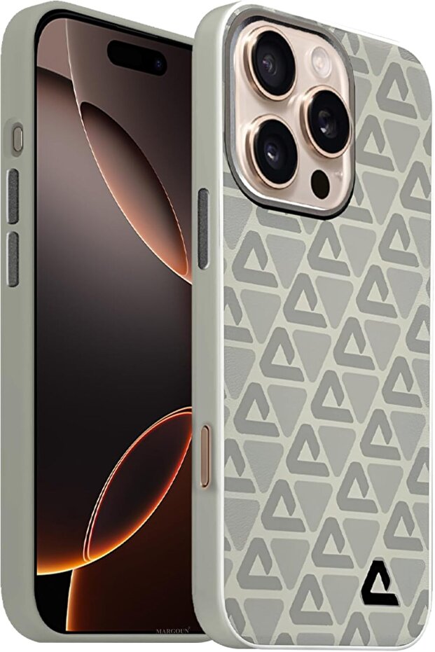 iPhone 16 Pro Leather Back Cover, Triangle Pattern, Shockproof (Light Beige)