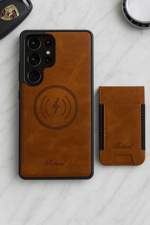 Samsung S24 Ultra Brown Luteni Leather M-Safe Featured Case and Leather M-Safe Featured Card Holder