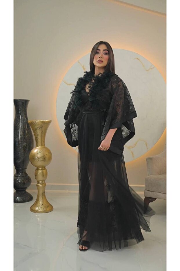 Women's Long Tulle Lace Dressing Gown